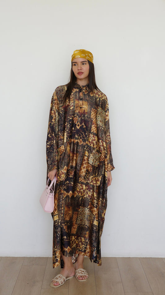 שמלת אוברסיז עטלף כריסטינה | חום/זהב