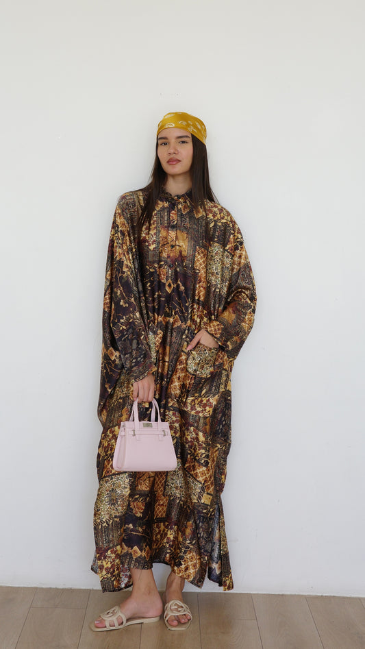 שמלת אוברסיז עטלף כריסטינה | חום/זהב