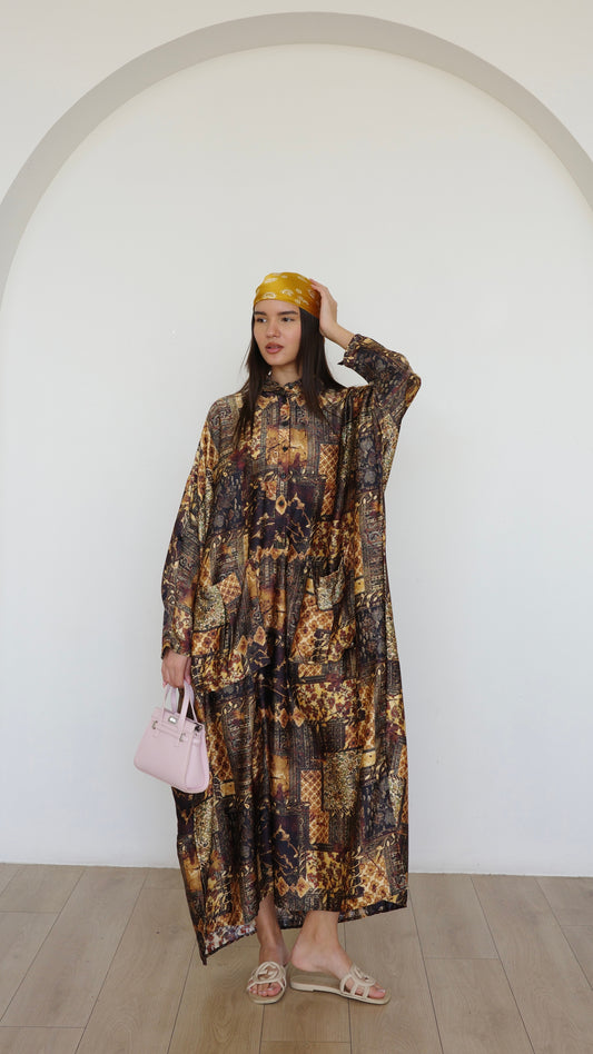 שמלת אוברסיז עטלף כריסטינה | חום/זהב