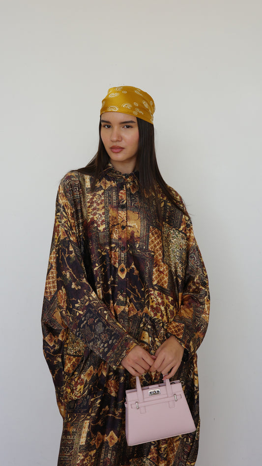 שמלת אוברסיז עטלף כריסטינה | חום/זהב