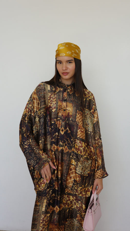 שמלת אוברסיז עטלף כריסטינה | חום/זהב