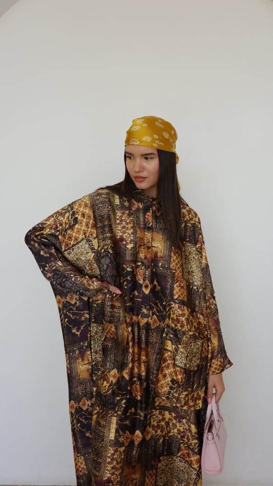 שמלת אוברסיז עטלף כריסטינה | חום/זהב