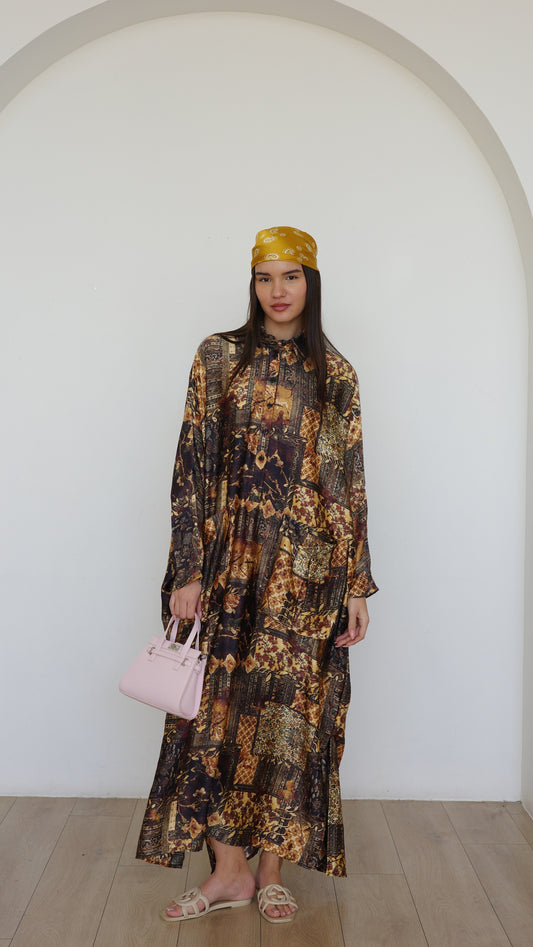 שמלת אוברסיז עטלף כריסטינה | חום/זהב