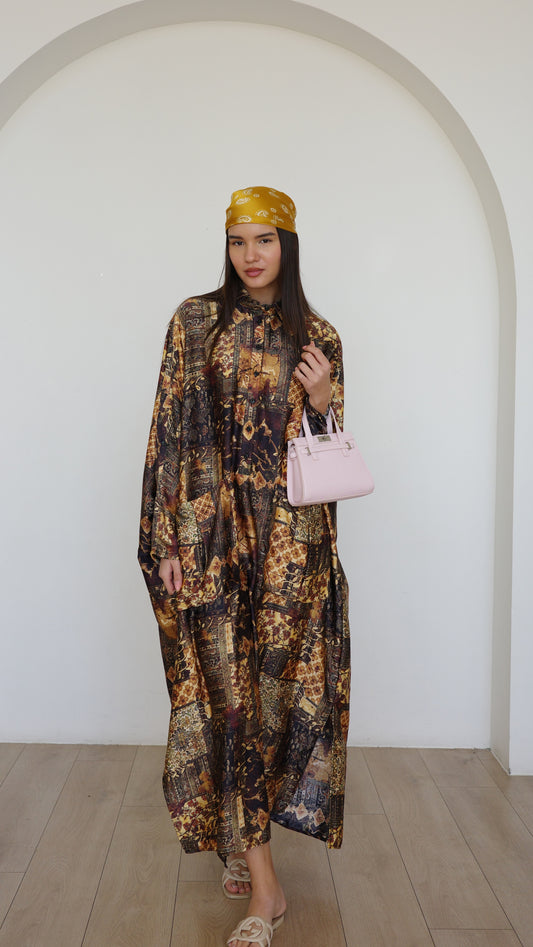 שמלת אוברסיז עטלף כריסטינה | חום/זהב