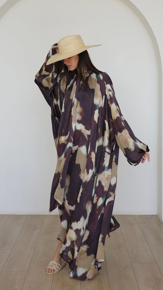 שמלת מקסי אוברסייז עניבה דונטלה | חום/בז