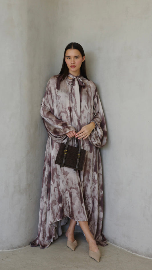 שמלת מקסי אוברסייז עניבה דונטלה | חום/אפור