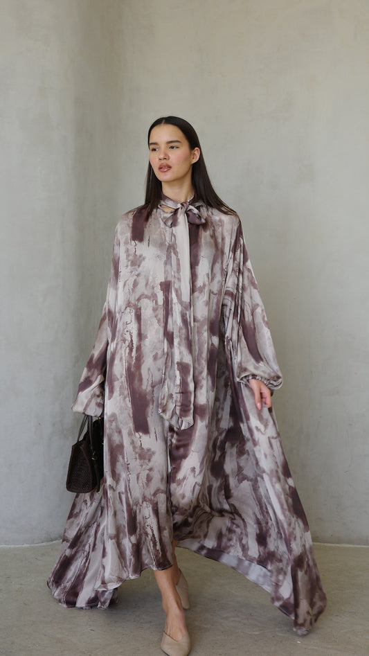 שמלת מקסי אוברסייז עניבה דונטלה | חום/אפור