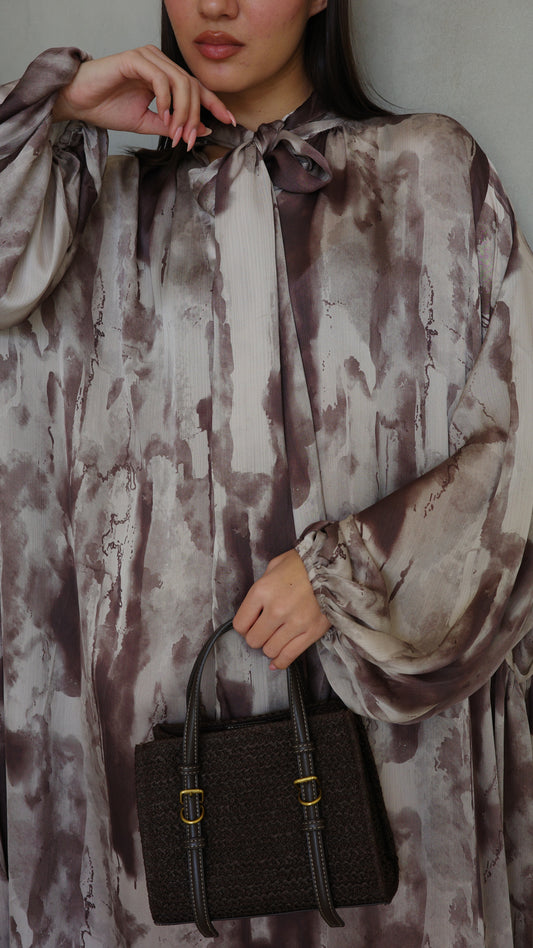 שמלת מקסי אוברסייז עניבה דונטלה | חום/אפור