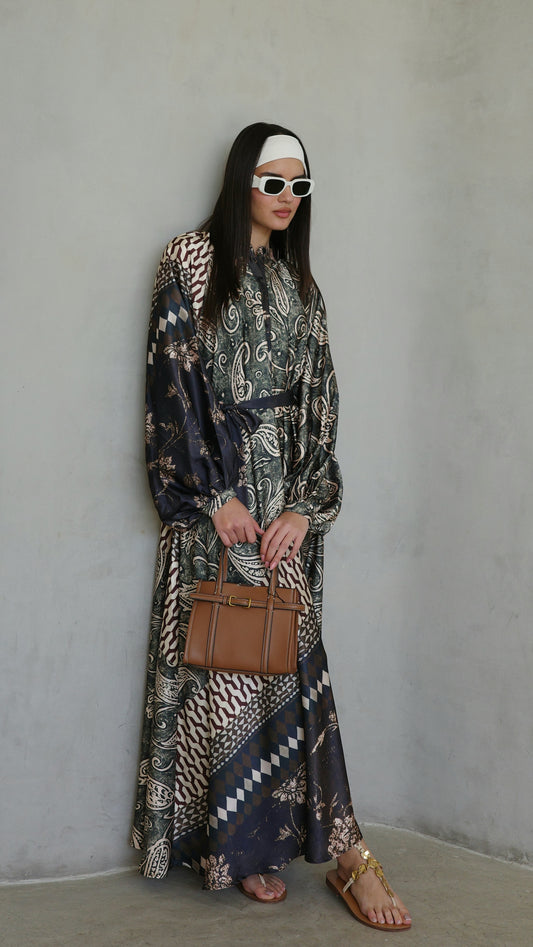 שמלת קלוש אוברסייז כפתורים סידני | ירוק/חום