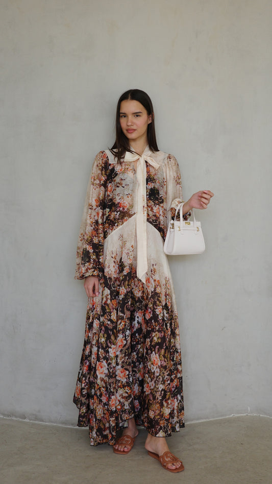 שמלת קלוש עניבה קארינה פרחוני | שמנת