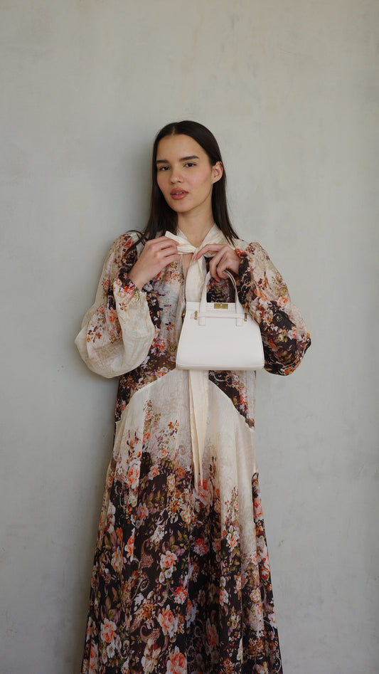 שמלת קלוש עניבה קארינה פרחוני | שמנת