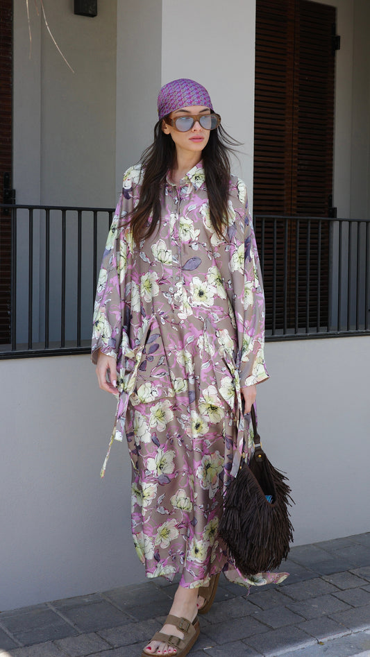 שמלת אוברסיז עטלף אמבר | בז/ורוד