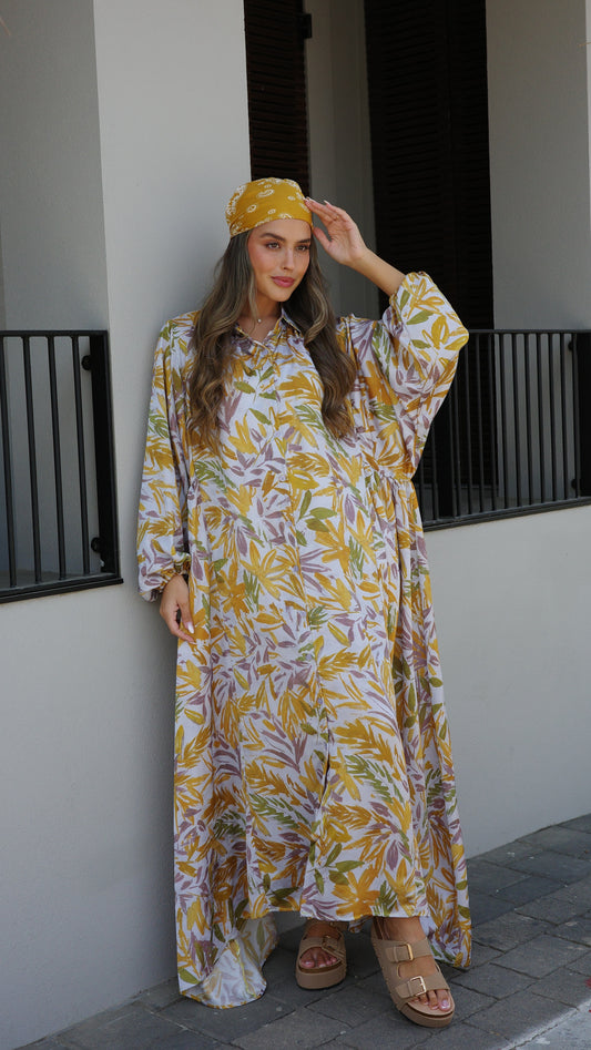 שמלת מקסי אוברסייז כפתורים ניקולה | אפור/ירוק