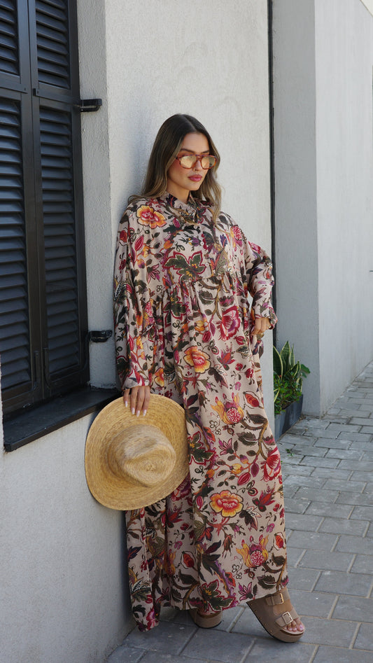 שמלת אוברסיז שינה כיווצים לאורה | בז/ורוד