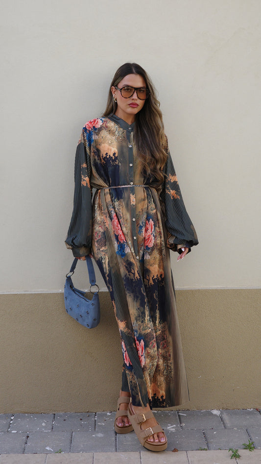 שמלת פליסה כפתורים קארן | ירוק