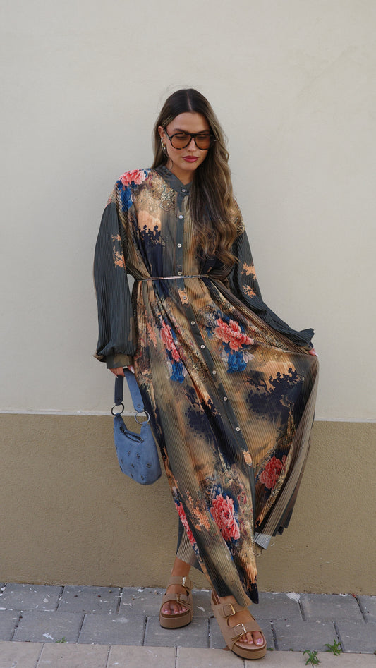 שמלת פליסה כפתורים קארן | ירוק