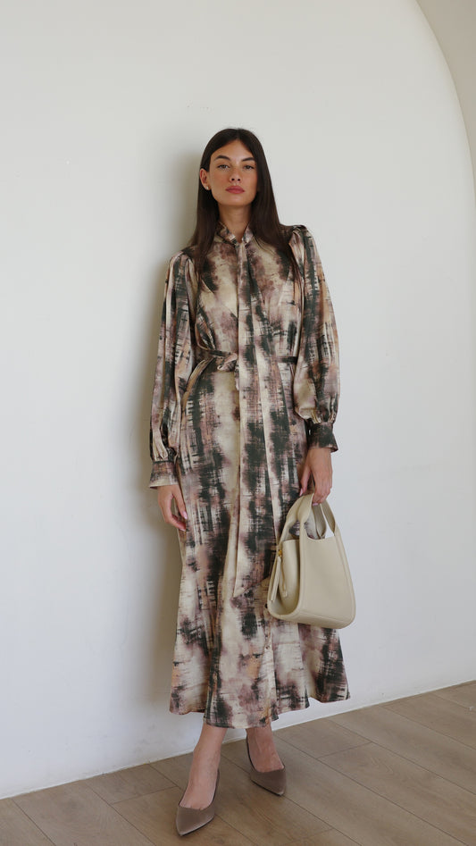 שמלת קלוש כפתורים ארמני | בז/שחור