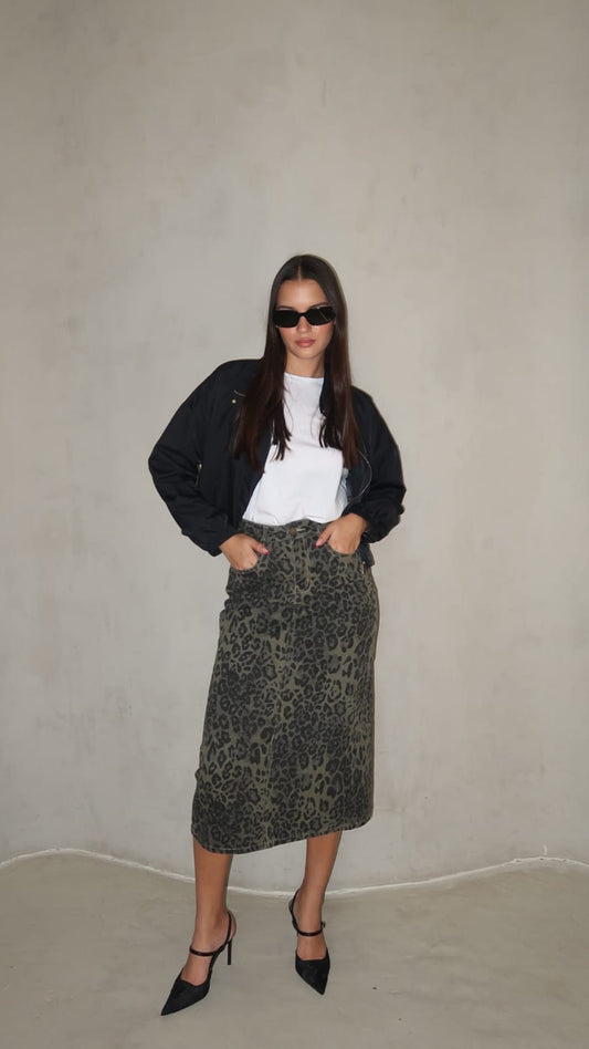 חצאית מידי דריל מנומר | ירוק/אפור