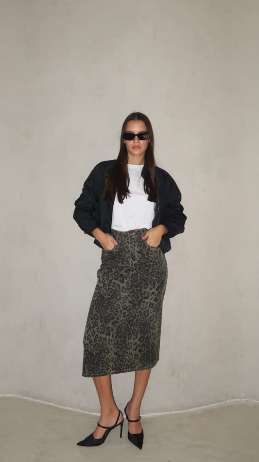 חצאית מידי דריל מנומר | ירוק/אפור