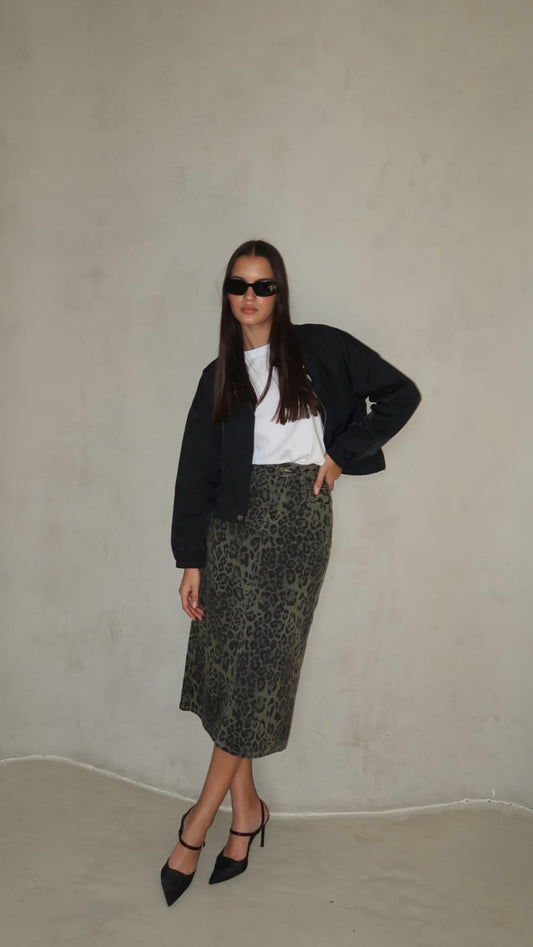 חצאית מידי דריל מנומר | ירוק/אפור