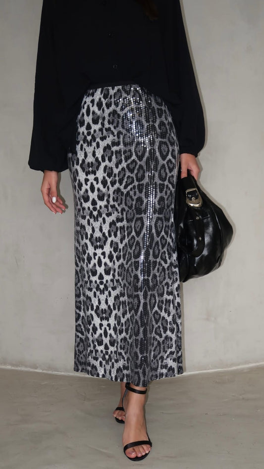 חצאית מידי קלוש פאייטים | אפור/שחור