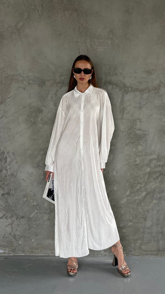 שמלת אוברסייז מקסי כפתורים סלין | לבן