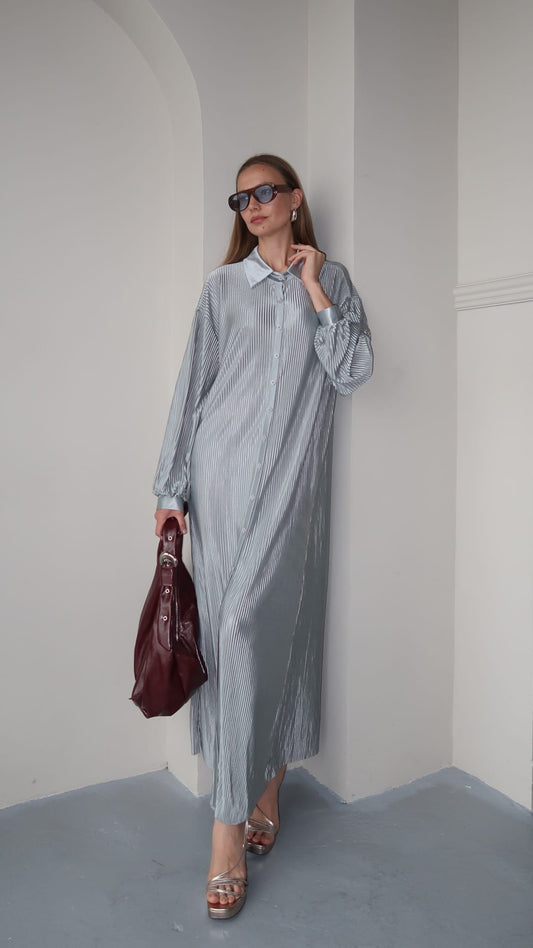 שמלת אוברסייז מקסי כפתורים סלין | אפור