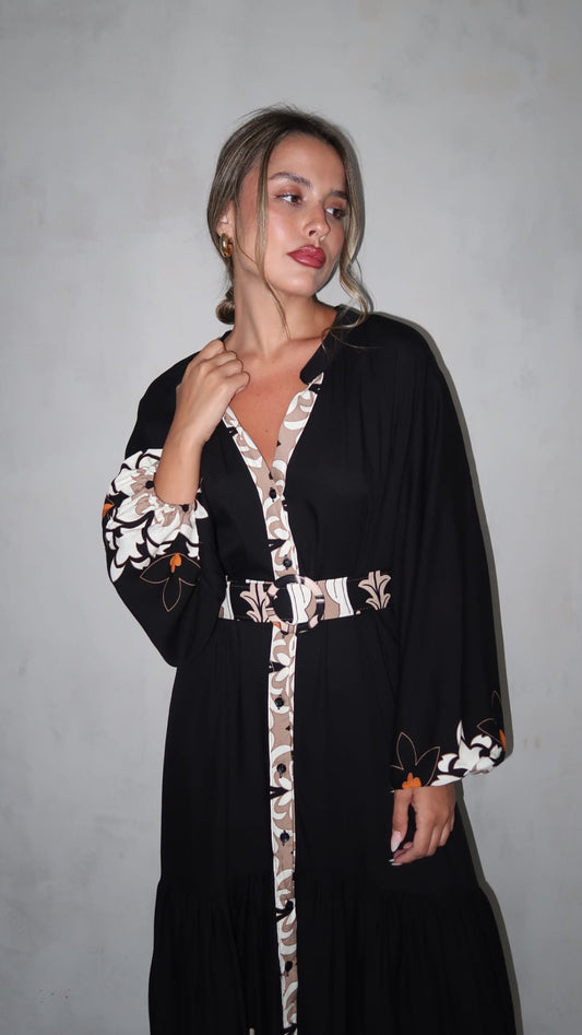 גלביה קומות חגורה מלאני | שחור