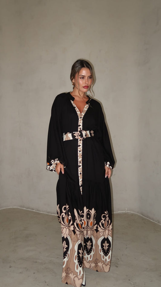 גלביה קומות חגורה מלאני | שחור