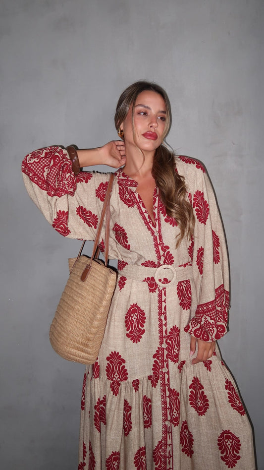 גלביה קומות חגורה ברוקלין | בז/אדום