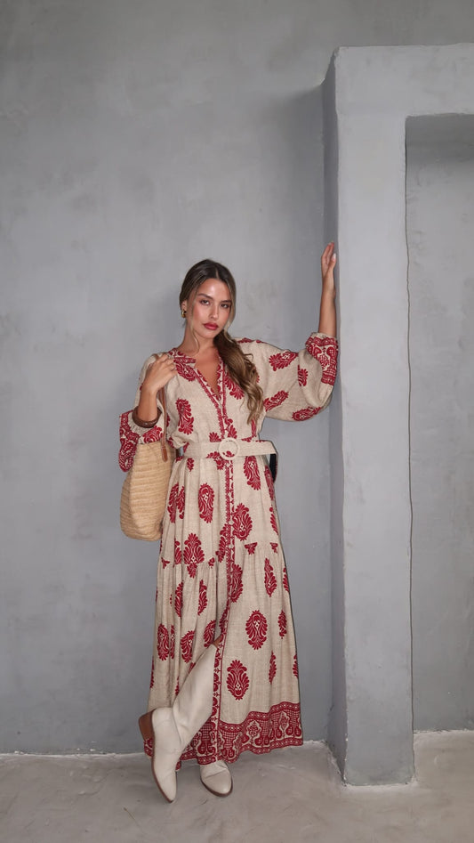 גלביה קומות חגורה ברוקלין | בז/אדום