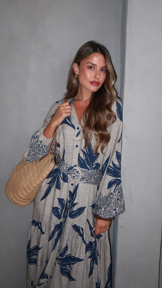 גלביה קומות חגורה טורי | בז/כחול