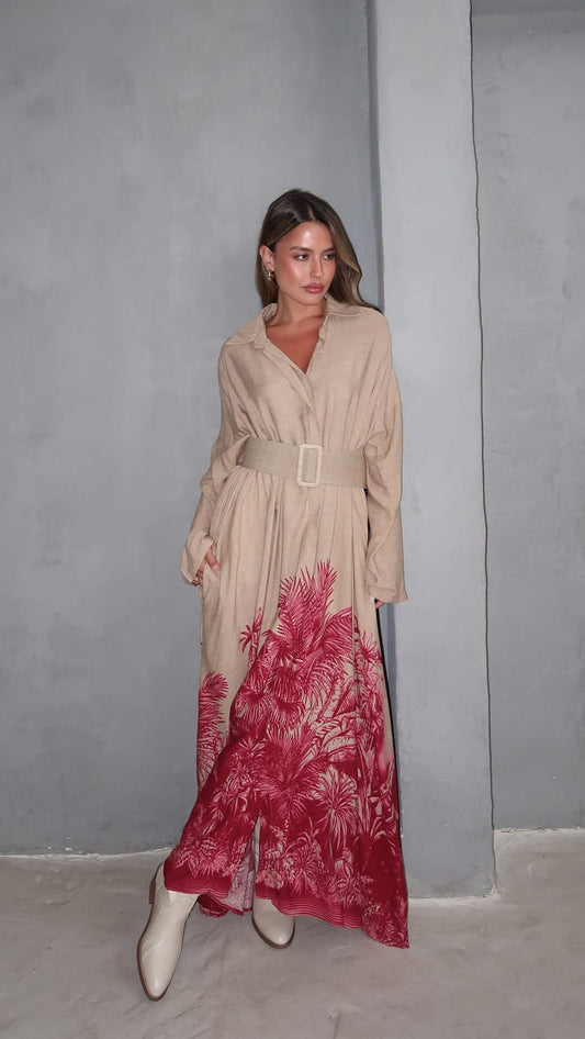 גלביה קלוש חגורה מישל | בז/אדום