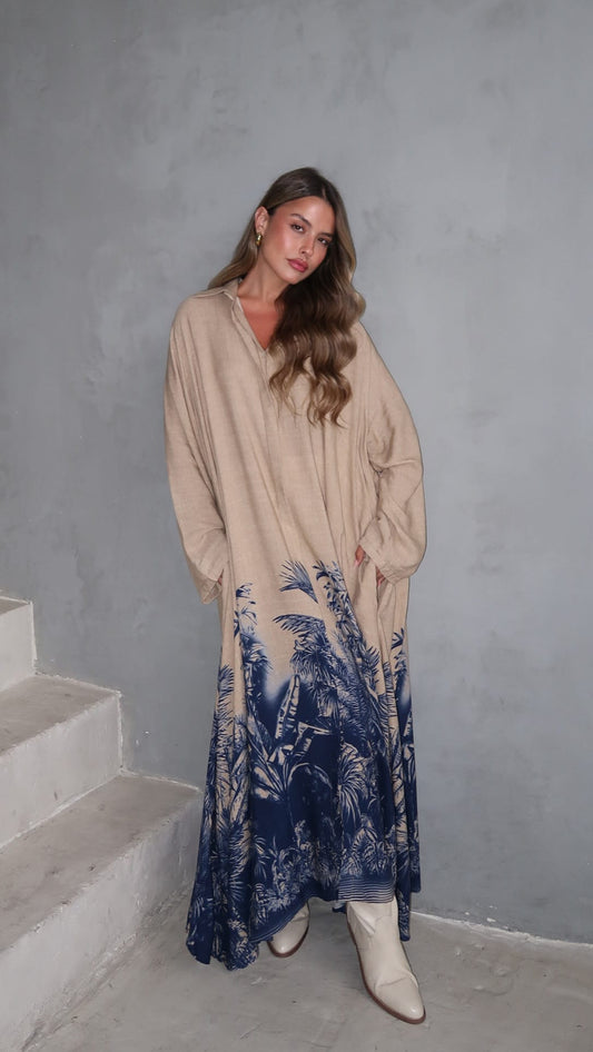 גלביה קלוש חגורה מישל | בז/כחול