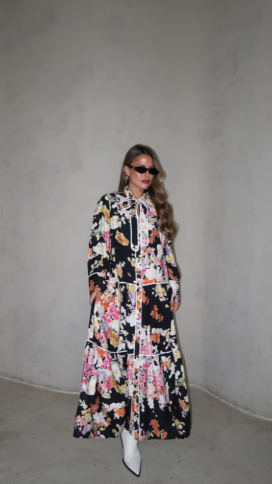 שמלת קלוש כפתורים קומות ונציה | שחור