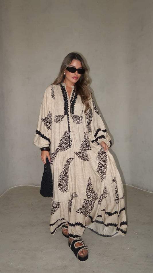 גלביה קומות פייזלי | בז/שחור