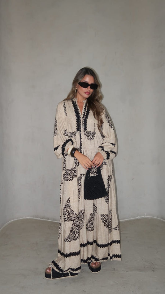 גלביה קומות פייזלי | בז/שחור