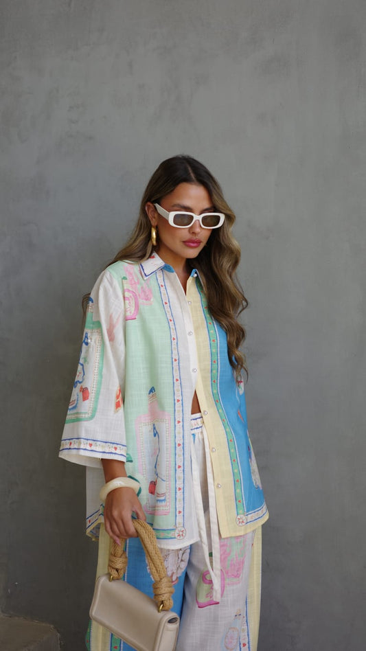 חליפת מכנס מנילה | בז/תכלת