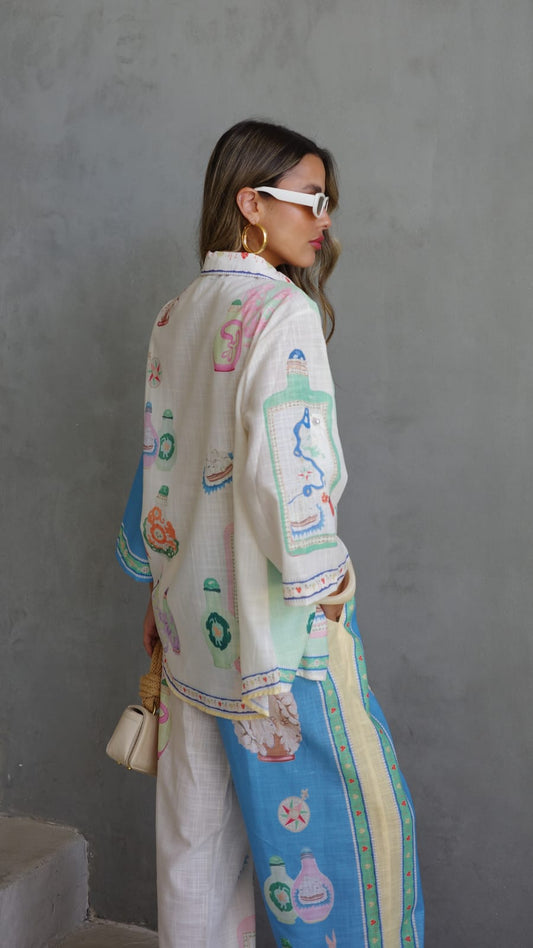 חליפת מכנס מנילה | בז/תכלת