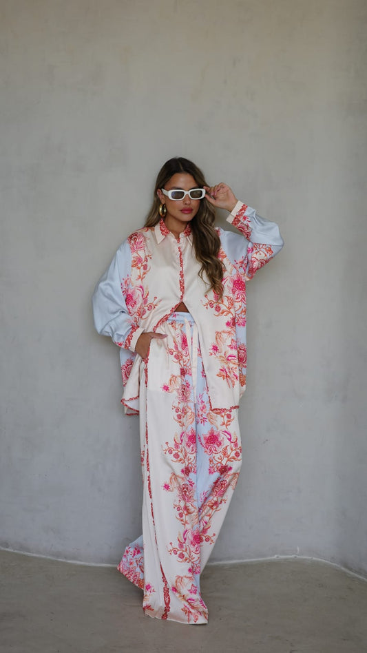 חליפת מכנס סנטה ברברה | בז/תכלת