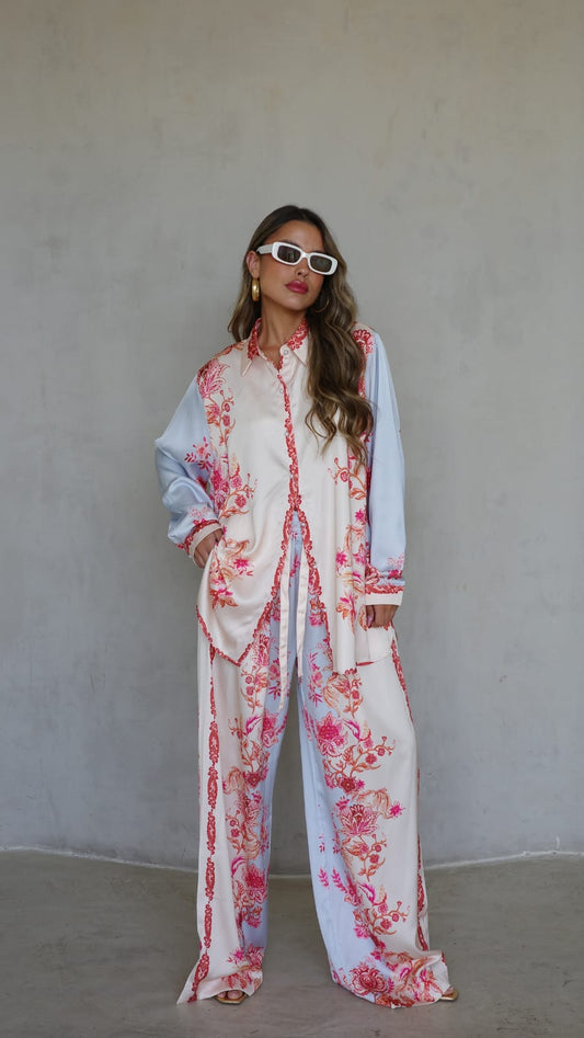 חליפת מכנס סנטה ברברה | בז/תכלת