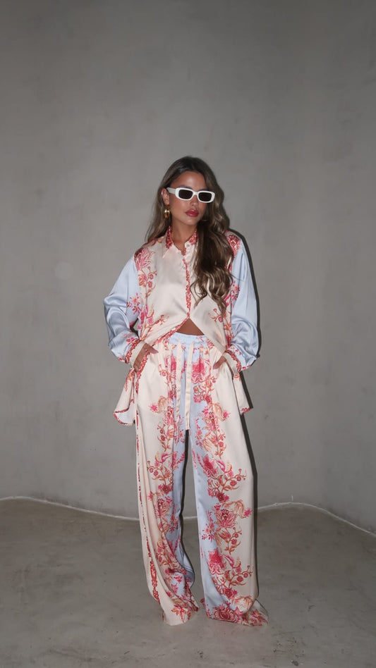 חליפת מכנס סנטה ברברה | בז/תכלת