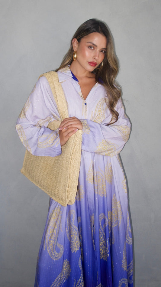 גלביה צווארון חגורה לורקס פיזלי | סגול/לילך