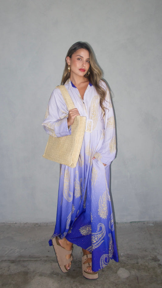 גלביה צווארון חגורה לורקס פיזלי | סגול/לילך