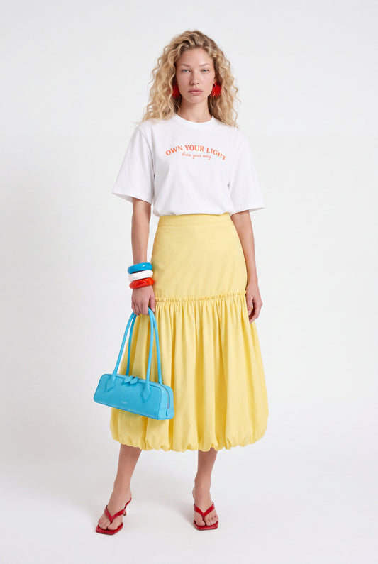ÉLOISE BALLOON MIDI SKIRT - צהוב חמאה
