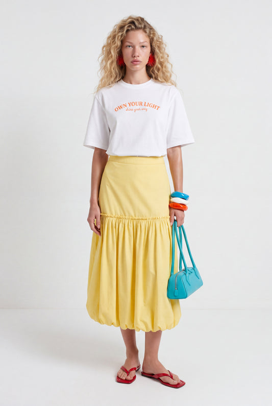 ÉLOISE BALLOON MIDI SKIRT - צהוב חמאה
