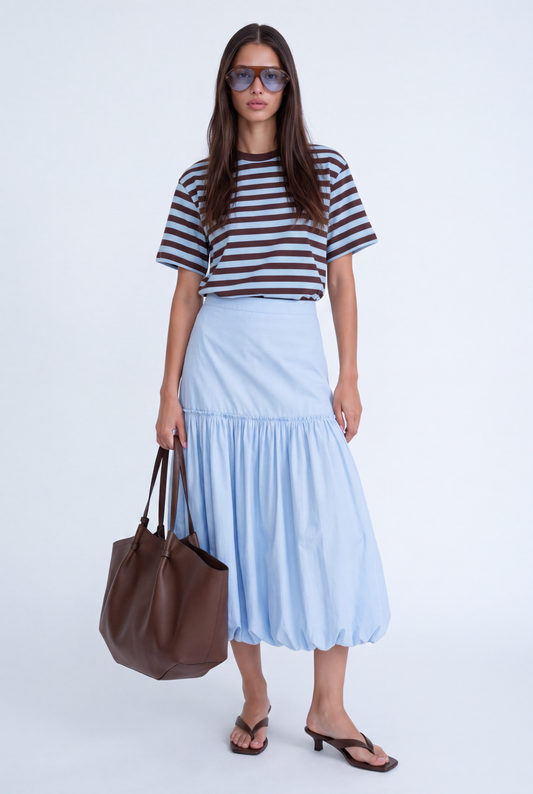 ÉLOISE BALLOON MIDI SKIRT - תכלת