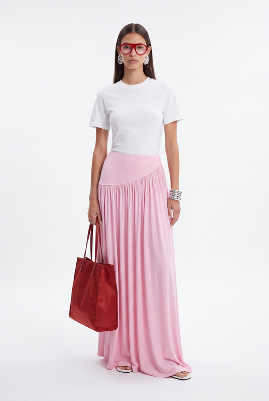 ÉLARA GATHERED MAXI SKIRT- ורוד