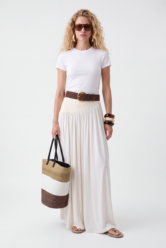 ÉLARA GATHERED MAXI SKIRT- לבן