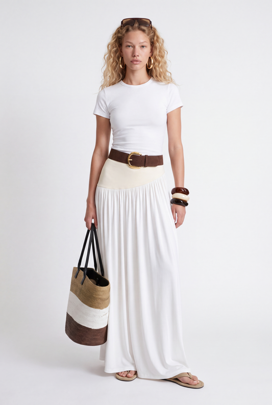 ÉLARA GATHERED MAXI SKIRT- לבן